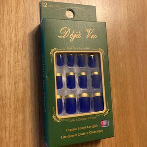 Deja Vu Press on Nails Blue & Gold